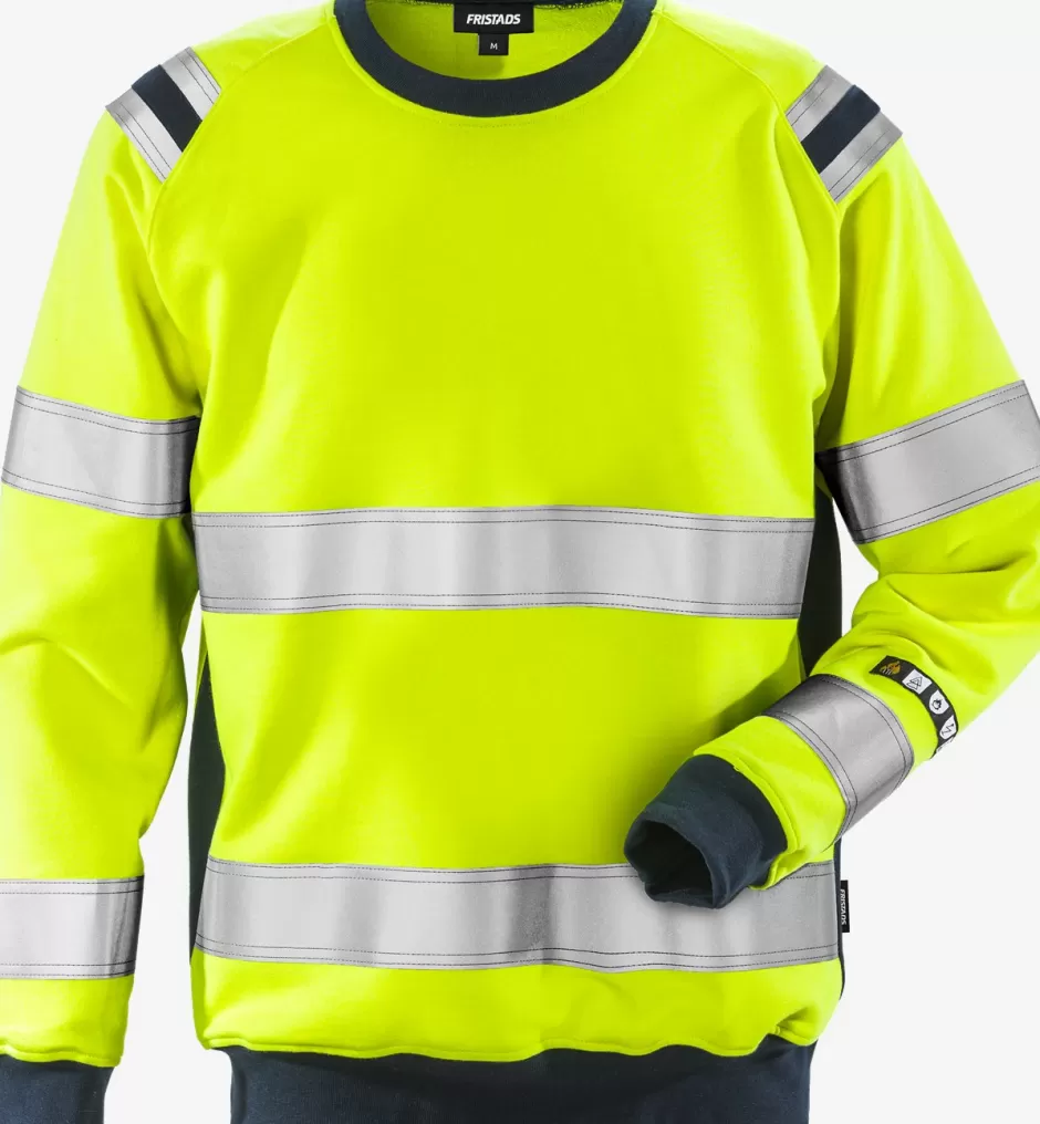 Shop Fristads Flamestat Hi Vis Sweatshirt Kl.3 7076 SFLH Hi-Vis gul/Marine - 171